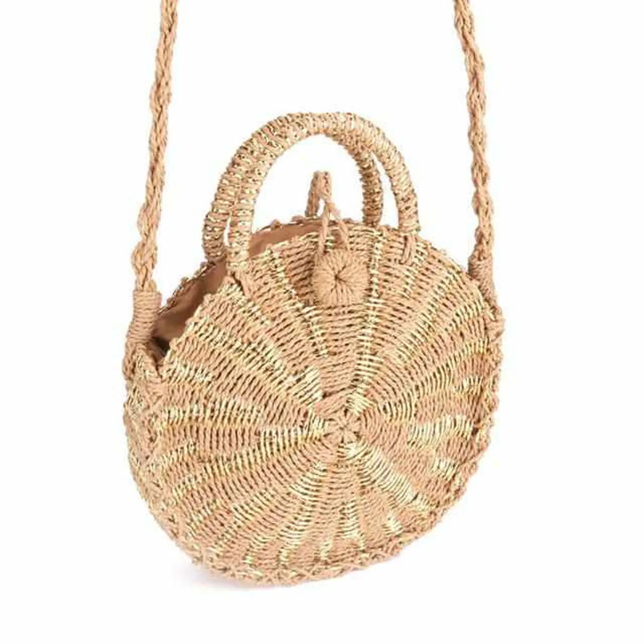 Chic Handmade Paper Rattan Woven Round Handbag