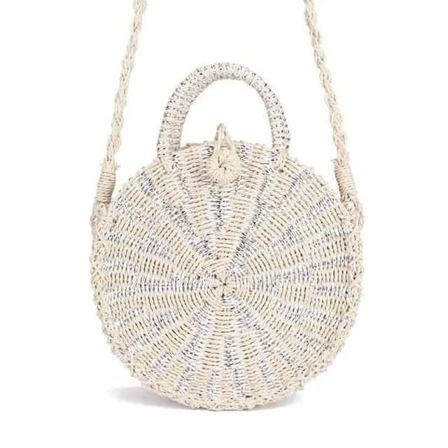 Chic Handmade Paper Rattan Woven Round Handbag