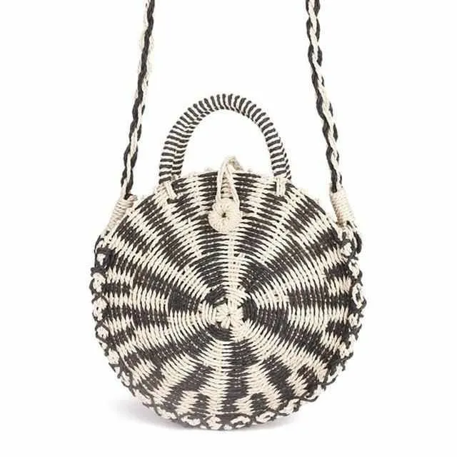 Chic Handmade Paper Rattan Woven Round Handbag