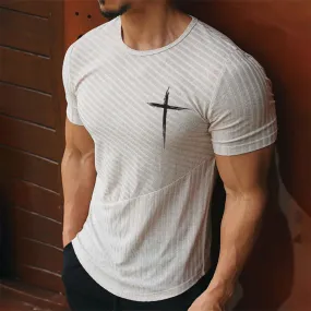 CROSS STRETCH STRIPED GRAPHIC TEE