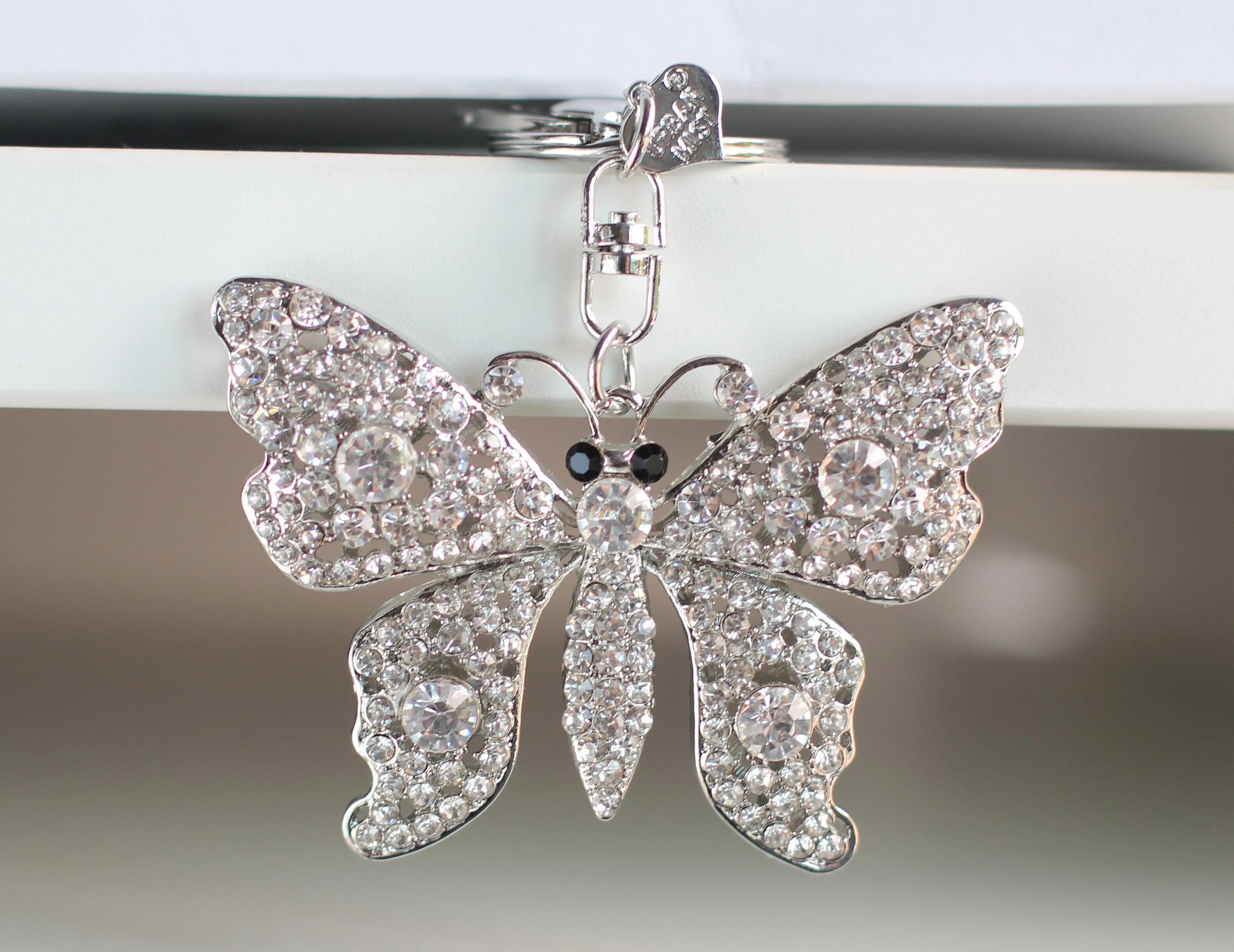 Crystal Butterfly Keyring / Bag Charm - Silver Tone