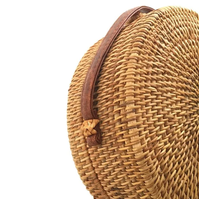 Cylindrical Plain Flap Round Straw Rattan Bag