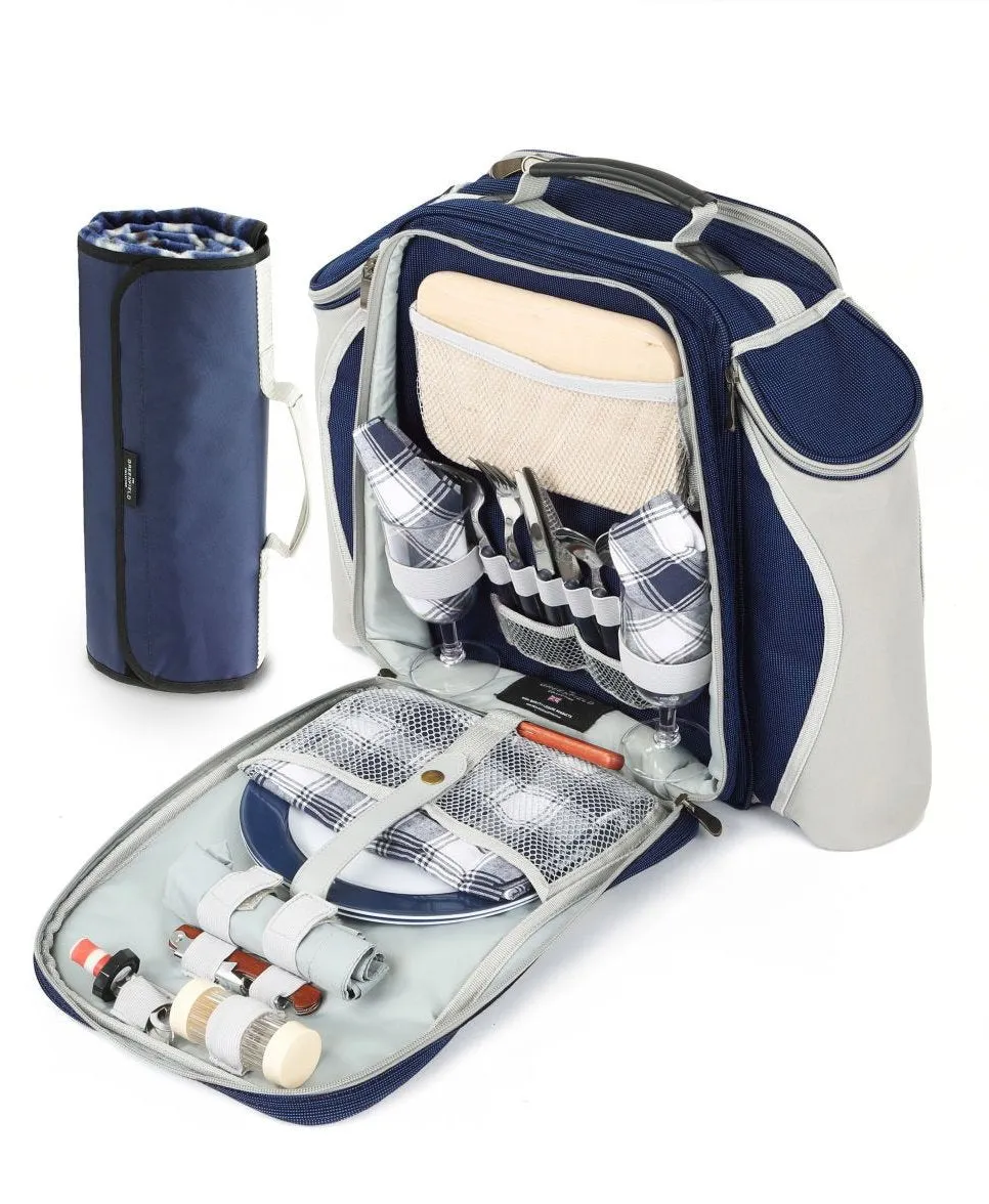 Deluxe Picnic Backpack Hamper for Two People with Matching Picnic Blanket