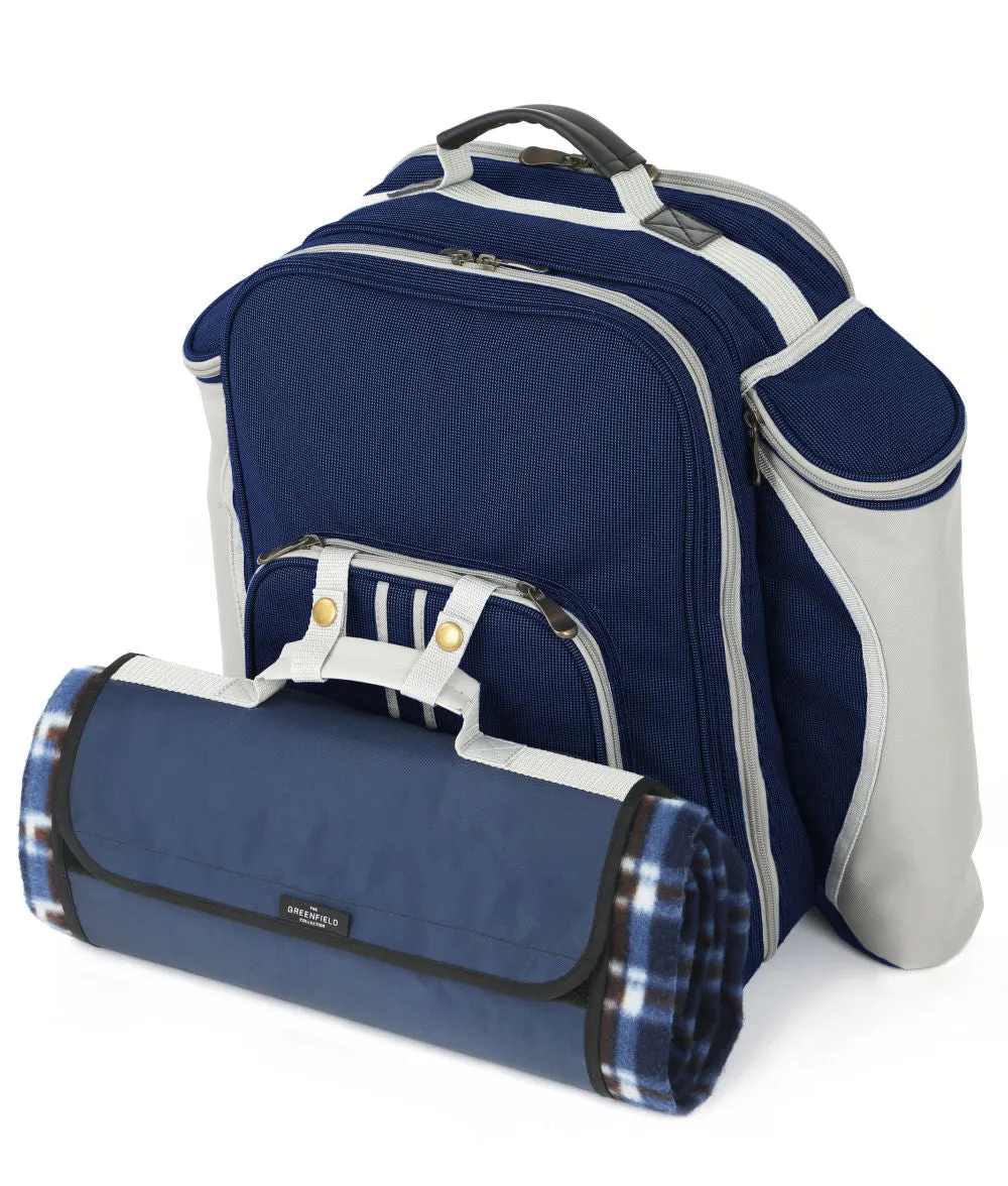 Deluxe Picnic Backpack Hamper for Two People with Matching Picnic Blanket