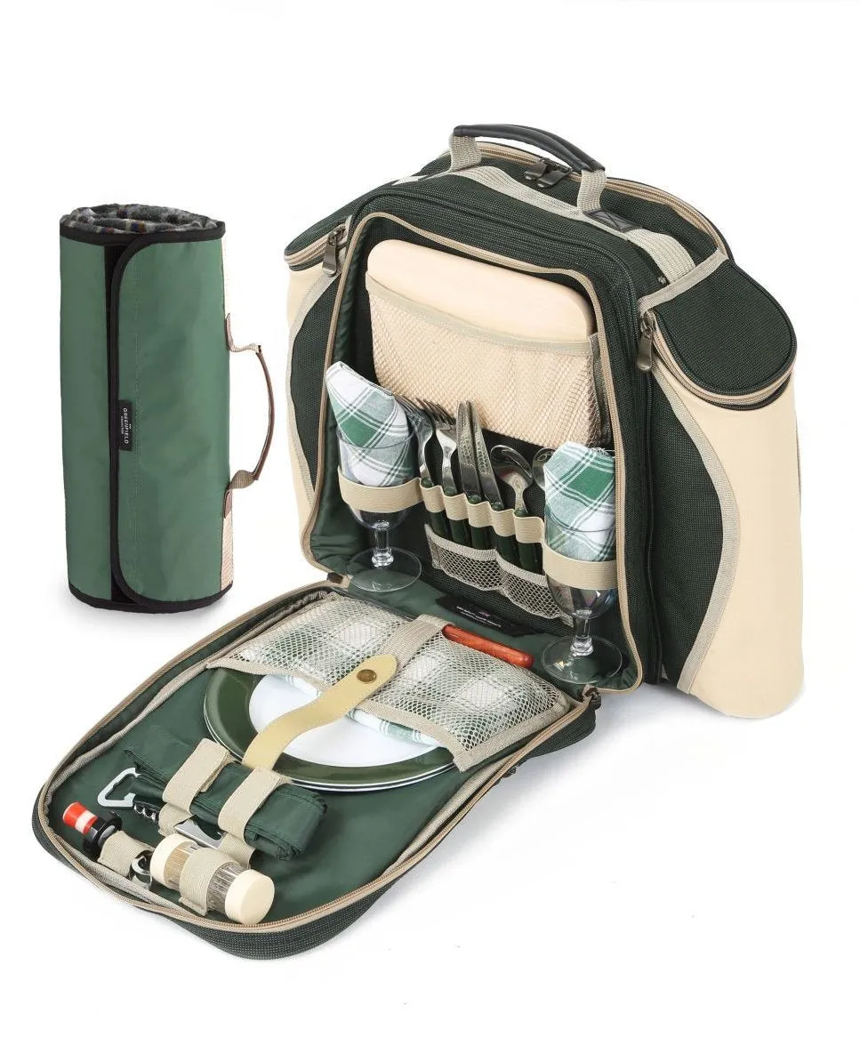 Deluxe Picnic Backpack Hamper for Two People with Matching Picnic Blanket