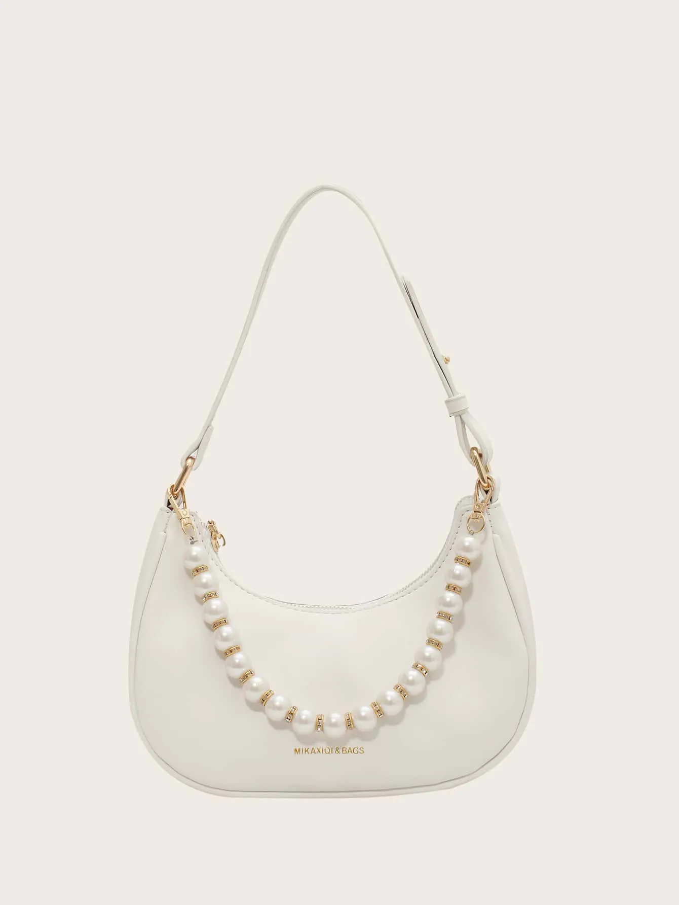 Faux Pearl Beaded Baguette Bag