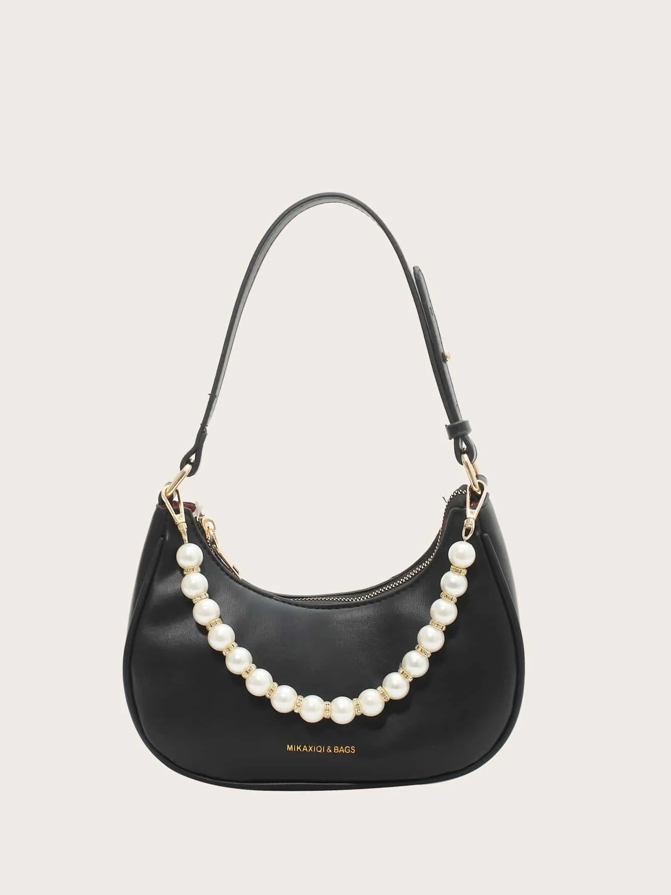 Faux Pearl Beaded Baguette Bag