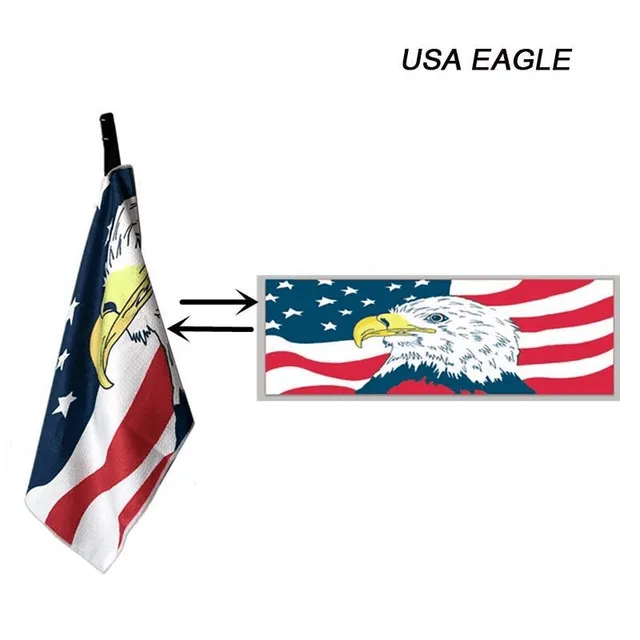 Flag Printing Waffle Weave Microfiber Golf Ball Club Cleaning Cotton Towel