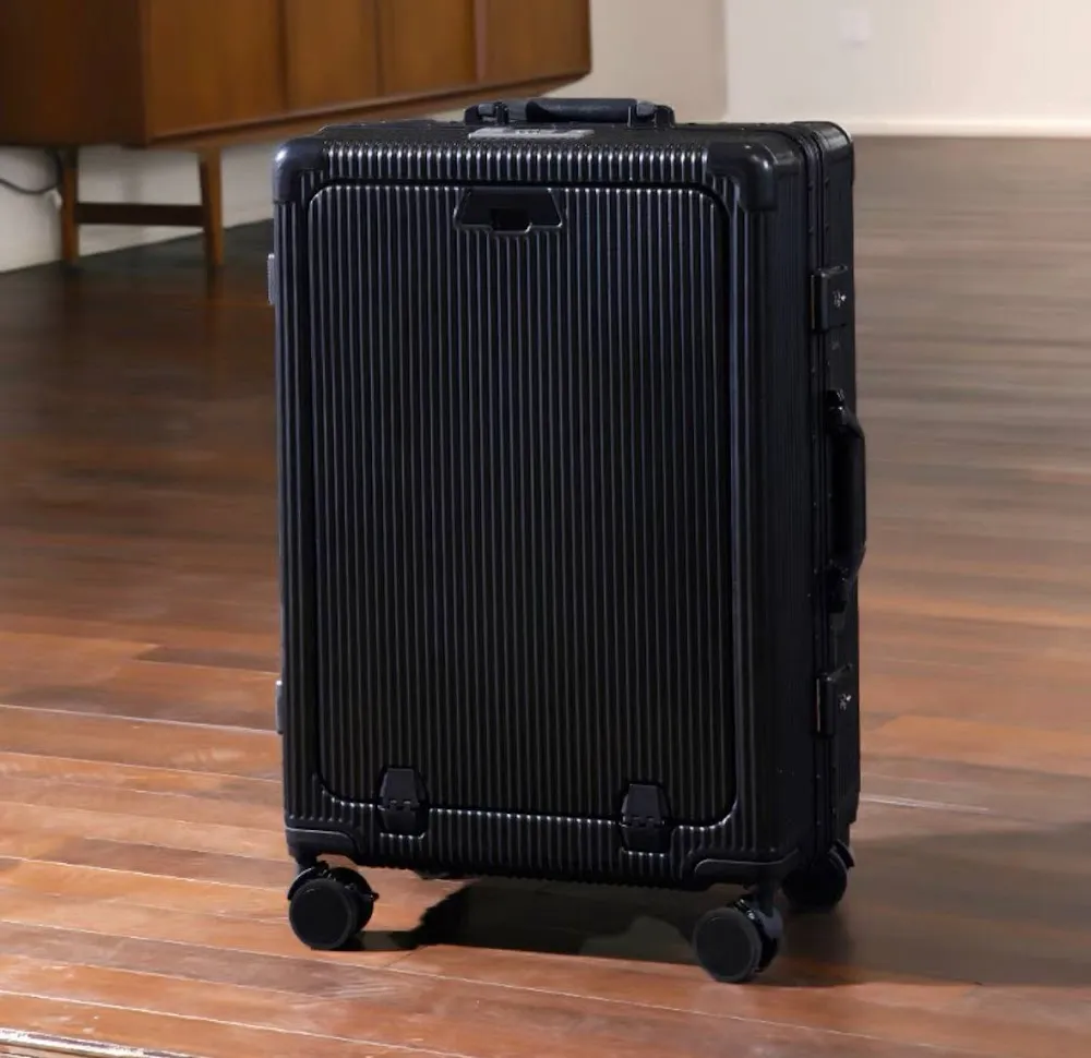 Front flap Aluminum Frame Luggage with USB Charging Port