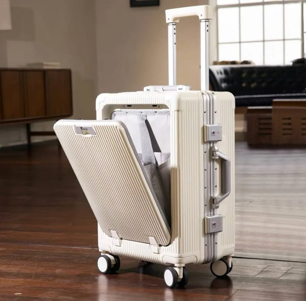 Front flap Aluminum Frame Luggage with USB Charging Port