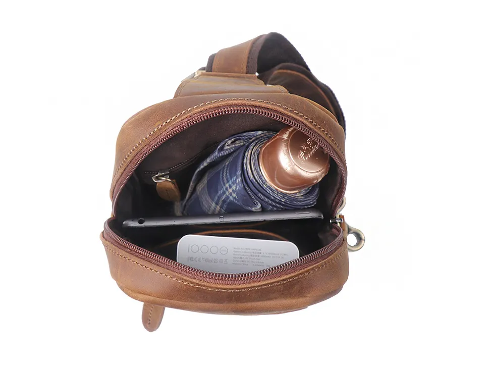 Full Grain Leather Sling Bag Handcrafted Chest Bag Retro Fanny Pack