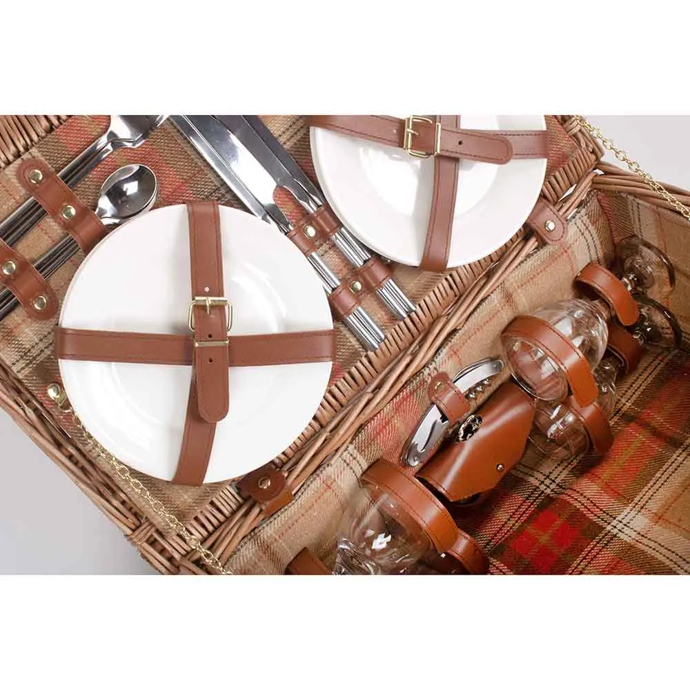 Fully Fitted Picnic Basket Hamper in Red Tartan Four Person 105 by Willow