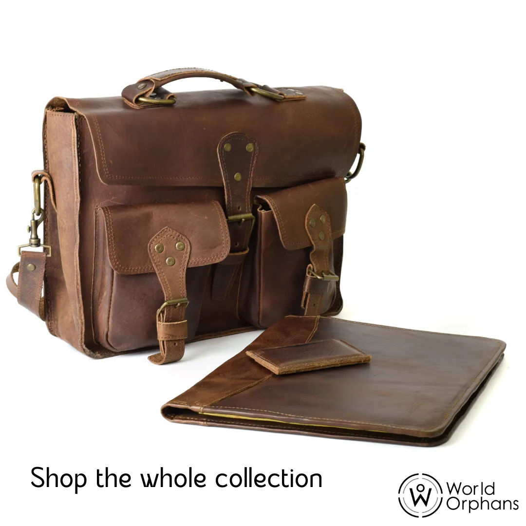 Genuine Full Grain Leather Padfolio / Portfolio by World Orphans - Chocolate Leather