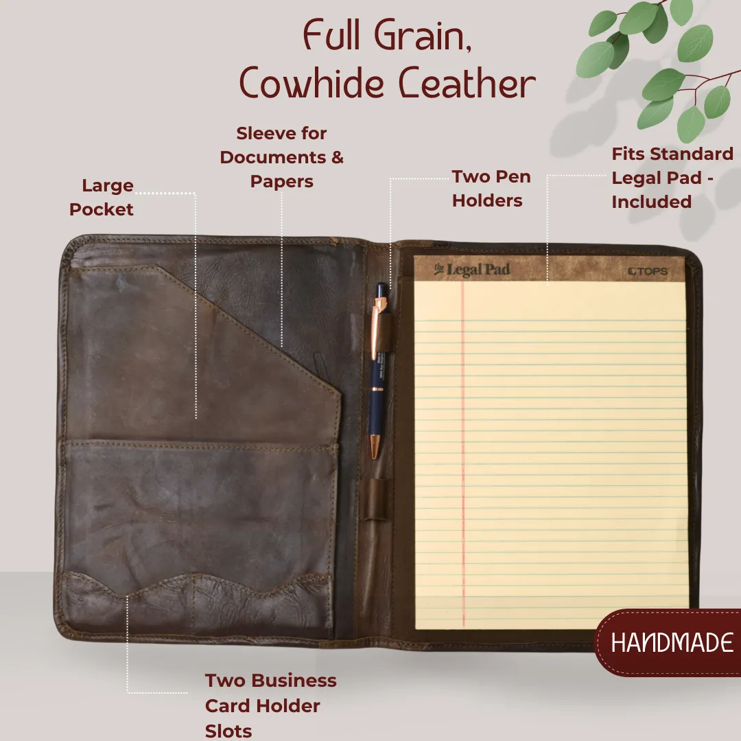 Genuine Full Grain Leather Padfolio / Portfolio by World Orphans - Chocolate Leather