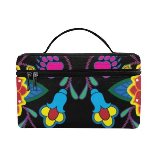 Geometric Floral Winter-Black Cosmetic Bag/Large