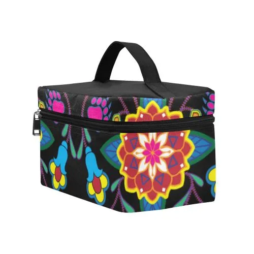 Geometric Floral Winter-Black Cosmetic Bag/Large