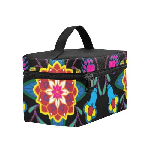 Geometric Floral Winter-Black Cosmetic Bag/Large