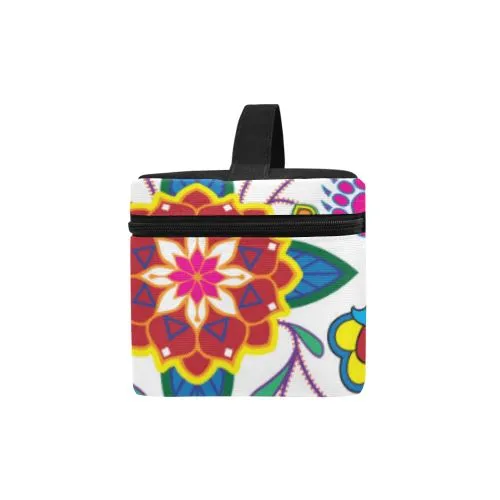 Geometric Floral Winter-White Cosmetic Bag/Large