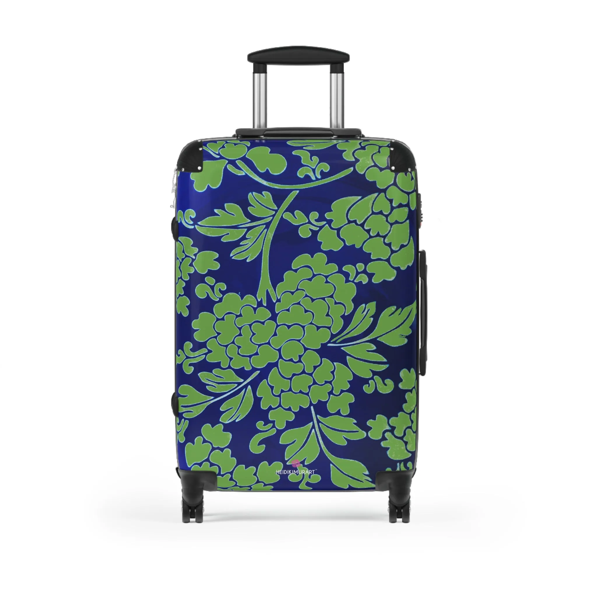 Green Blue Floral Print Suitcase, Abstract Oriental Style Floral Print Designer Suitcases, Travel Bag Suitcases (Small, Medium, Large)