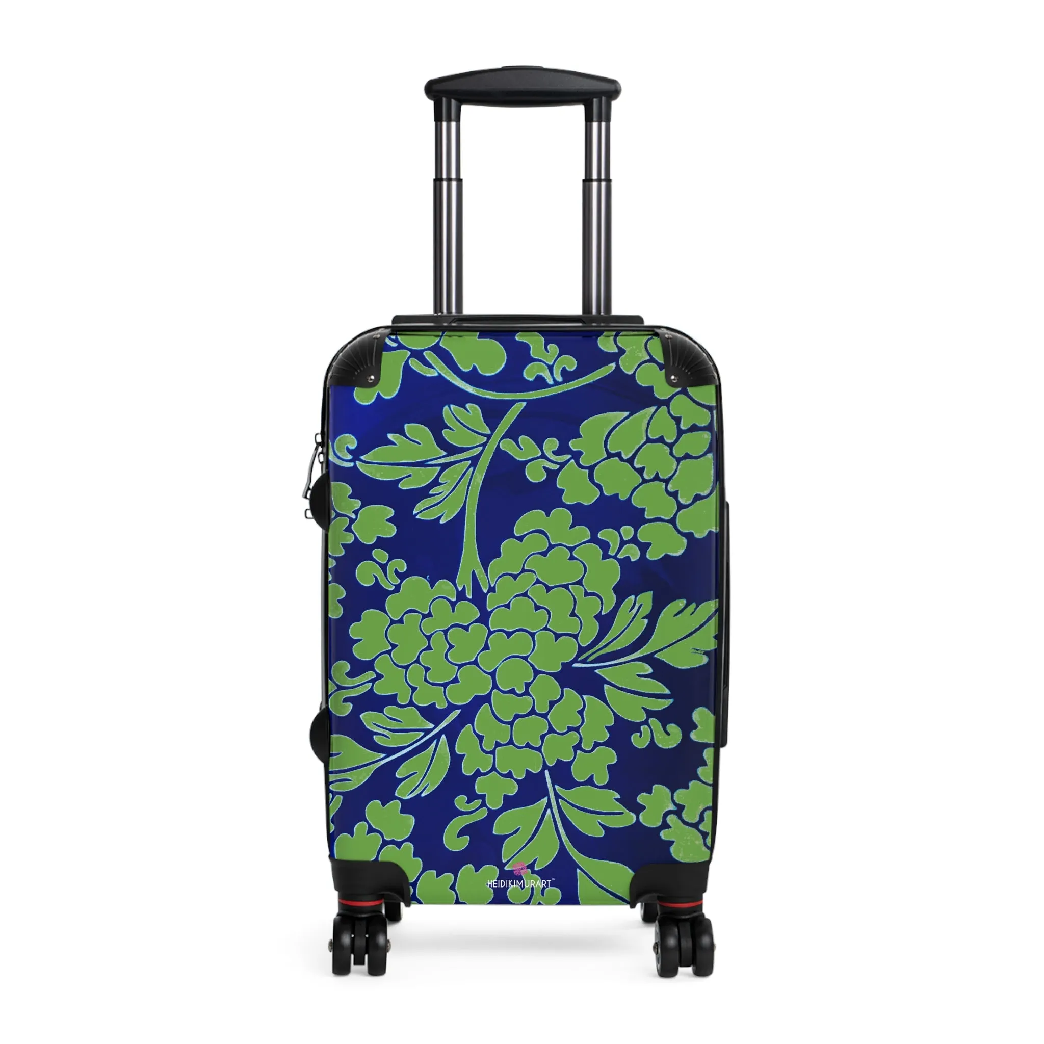 Green Blue Floral Print Suitcase, Abstract Oriental Style Floral Print Designer Suitcases, Travel Bag Suitcases (Small, Medium, Large)