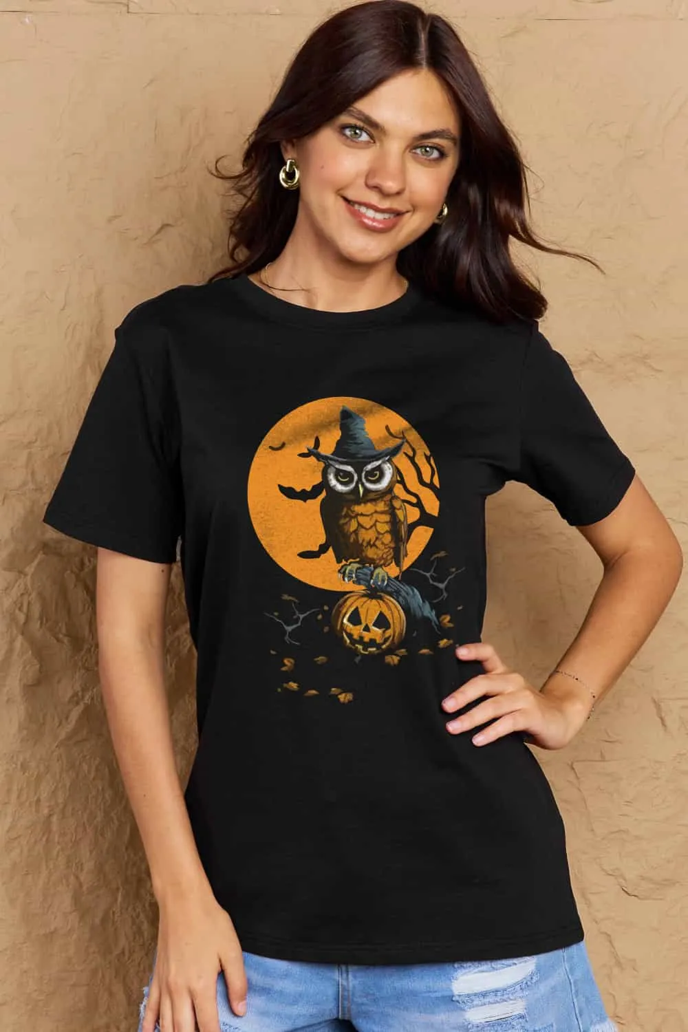 Halloween Theme Graphic Cotton T-Shirt