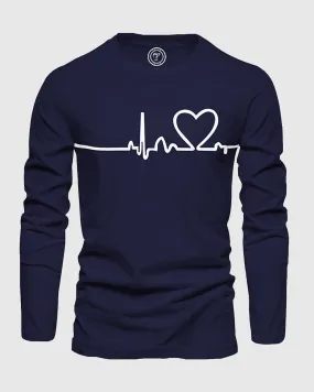 Heartbeat Print Full Sleeve Navy Blue Men's T-shirt