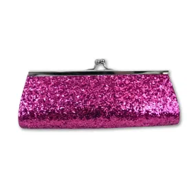 Hot Pink Metallic Glitter Clutch Purse 8" x 3" with Chain (Each)