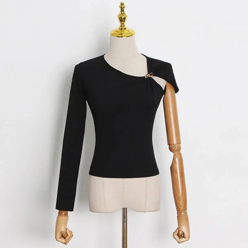 Irregular Knitting Sweaters For Women Skew Collar Slimming Plain Casual Pullovers Female Fashion Clothing