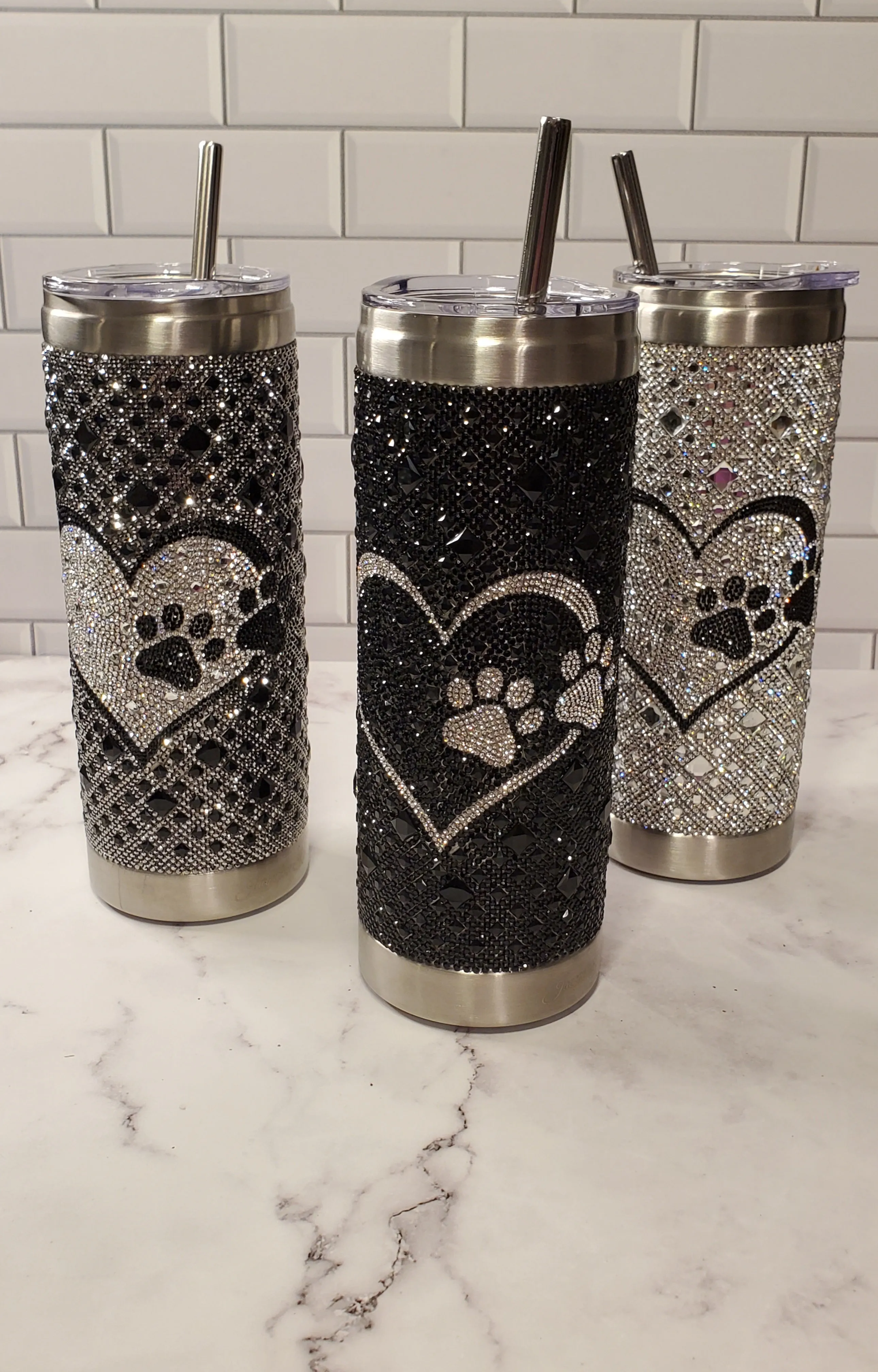 Jacqueline Kent Tumbler | Hematite Dog Paw | Bling Tumbler