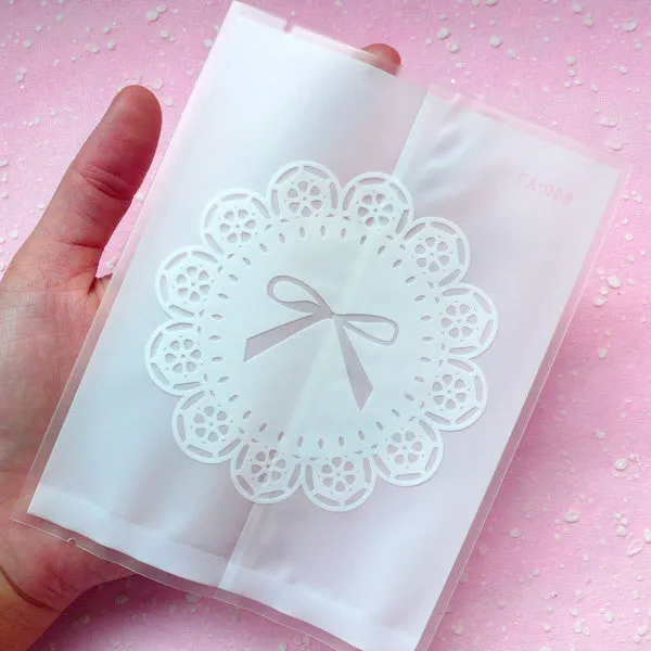 Kawaii Gift Bags with Ribbon Pattern (20pcs) Semi Transparent Gift Wrapping Bags (10.7cm x 12.8cm) GB007