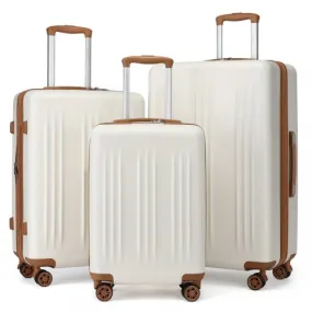 Kono 3 Piece Luggage Set - Expandable Suitcase with TSA Lock, Spinner Wheels - Cream and Brown (20/24/28 Inch)