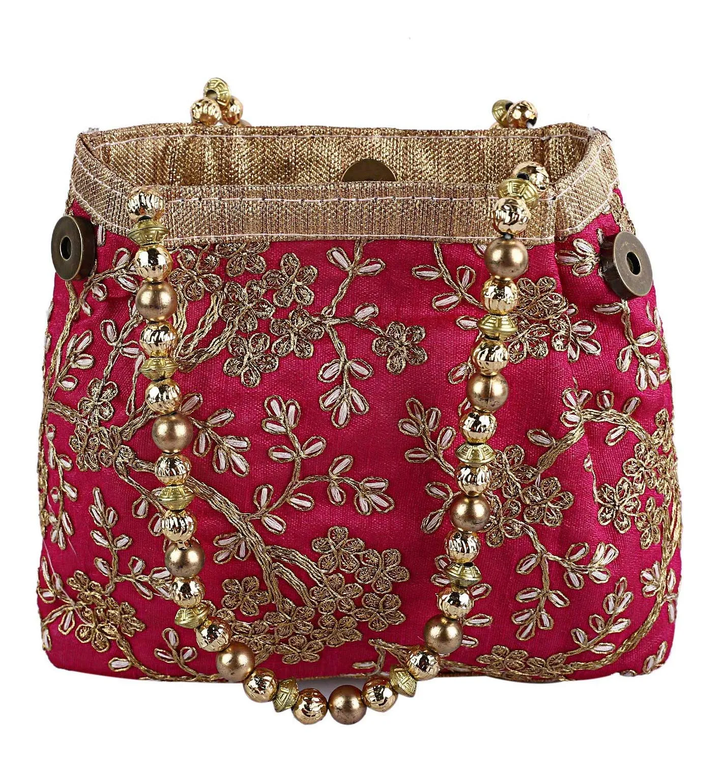 Kuber Industries 2 Pieces Polyester Embroidered Woman Potli Bag, Pink & Cream - CTKTC031402