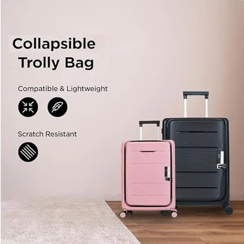 Kuber Industries Luggage Bag | Trolley Bags for Travel | Collapsible Luggage Bag | Travelling Bag | Trolley Bags for Suitcase | Lightweight Luggage Bag | 20 Inch | Pack of 2 | Rose Pink