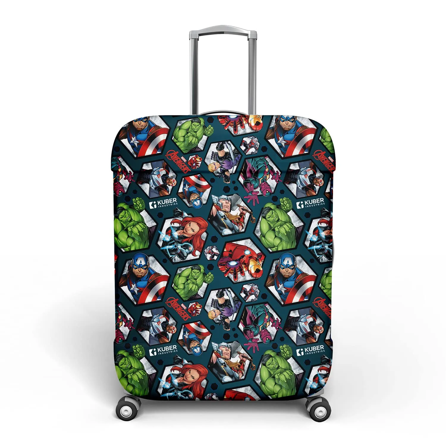 Kuber Industries Marvel Avengers Luggage Cover | Polyester Travel Suitcase Cover | Washable | Stretchable Suitcase Protector | 22-26 Inch | Medium | Blue