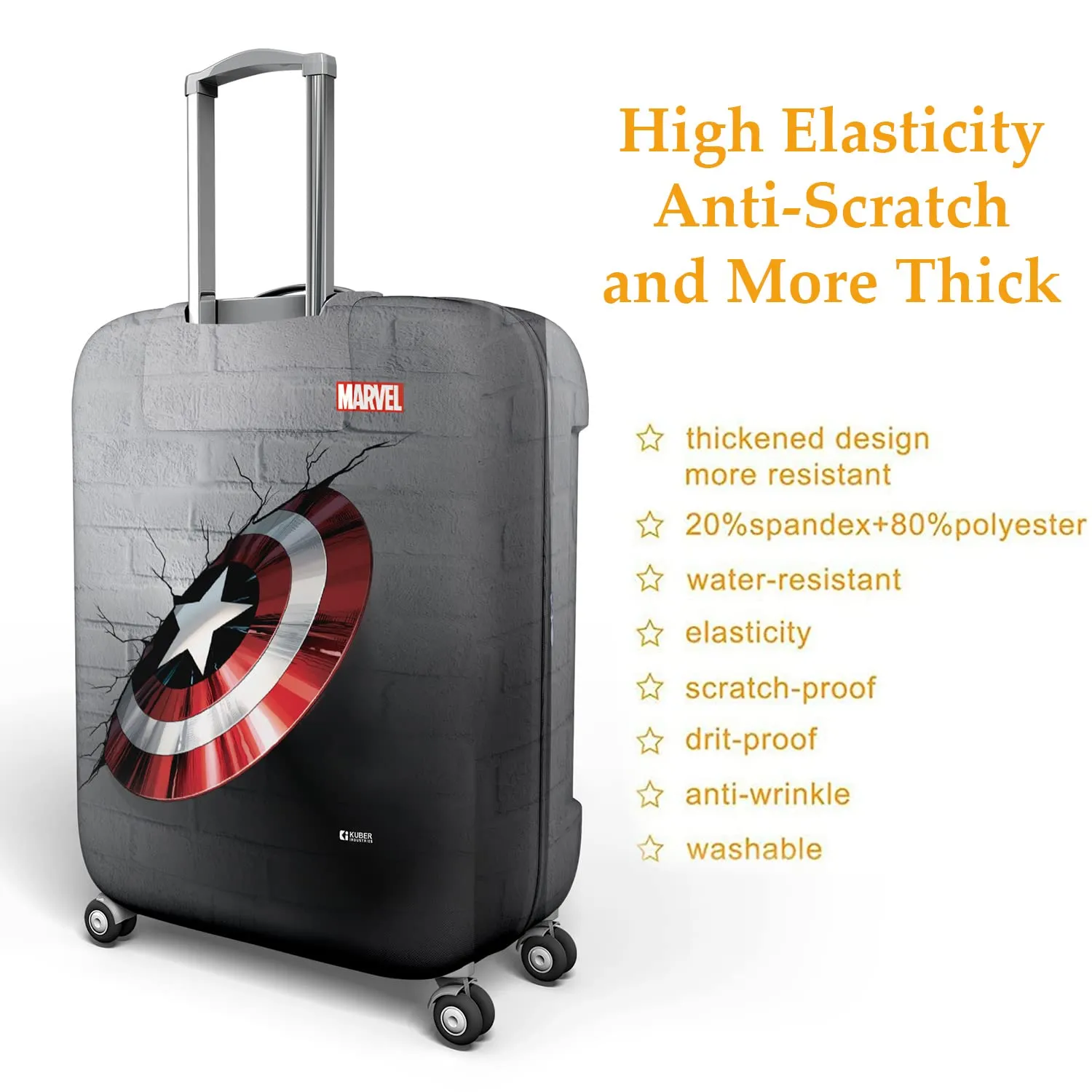 Kuber Industries Marvel Captain America Shield Luggage Cover | Polyester Travel Suitcase Cover | Washable | Stretchable Suitcase Protector | 26-30 Inch | Large | Gray