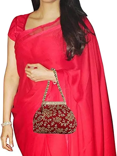 Kuber Industries Polyester Embroidered Woman Potli Bag, Maroon - CTKTC31387