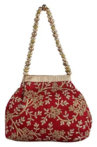 Kuber Industries Polyester Embroidered Woman Potli Bag, Maroon - CTKTC31387