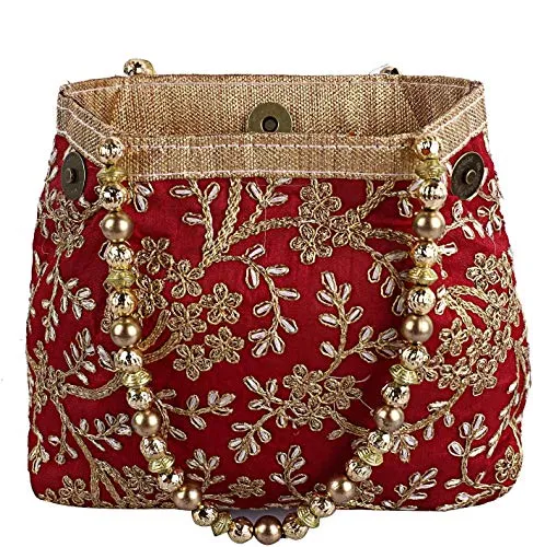 Kuber Industries Polyester Embroidered Woman Potli Bag, Maroon - CTKTC31387