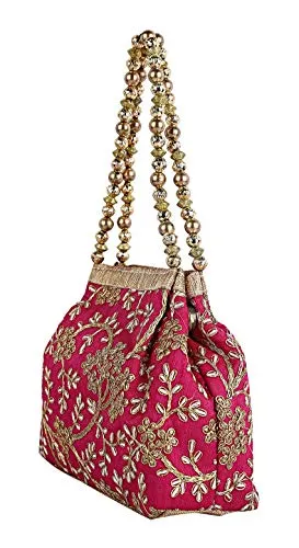 Kuber Industries Polyester Embroidered Woman Potli Bag, Pink - CTKTC31390