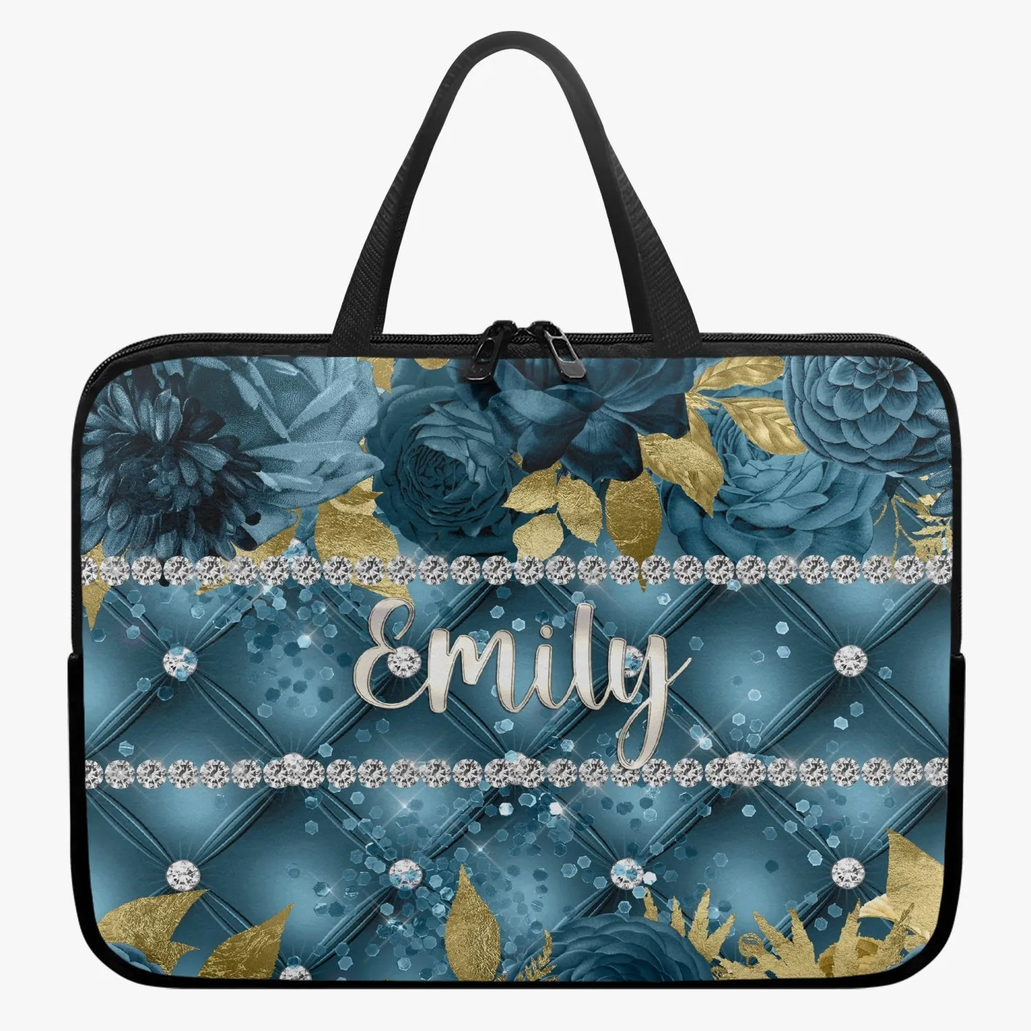 Laptop Sleeve with handle - Teal Floral - Personalised