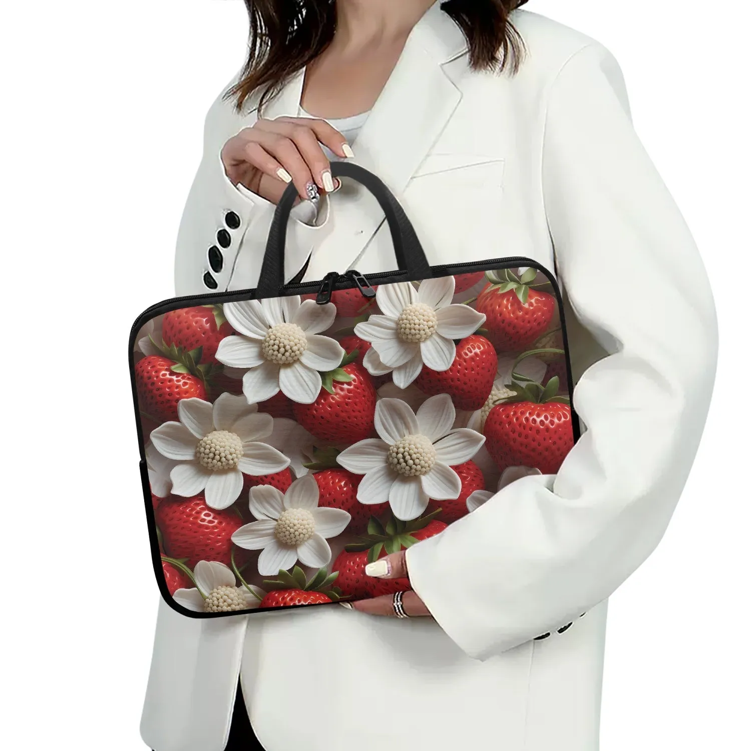 Laptop Sleeve with handles - Strawberries