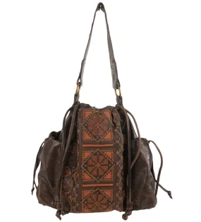 Large Brown Leather Embroidered Hobo Bag