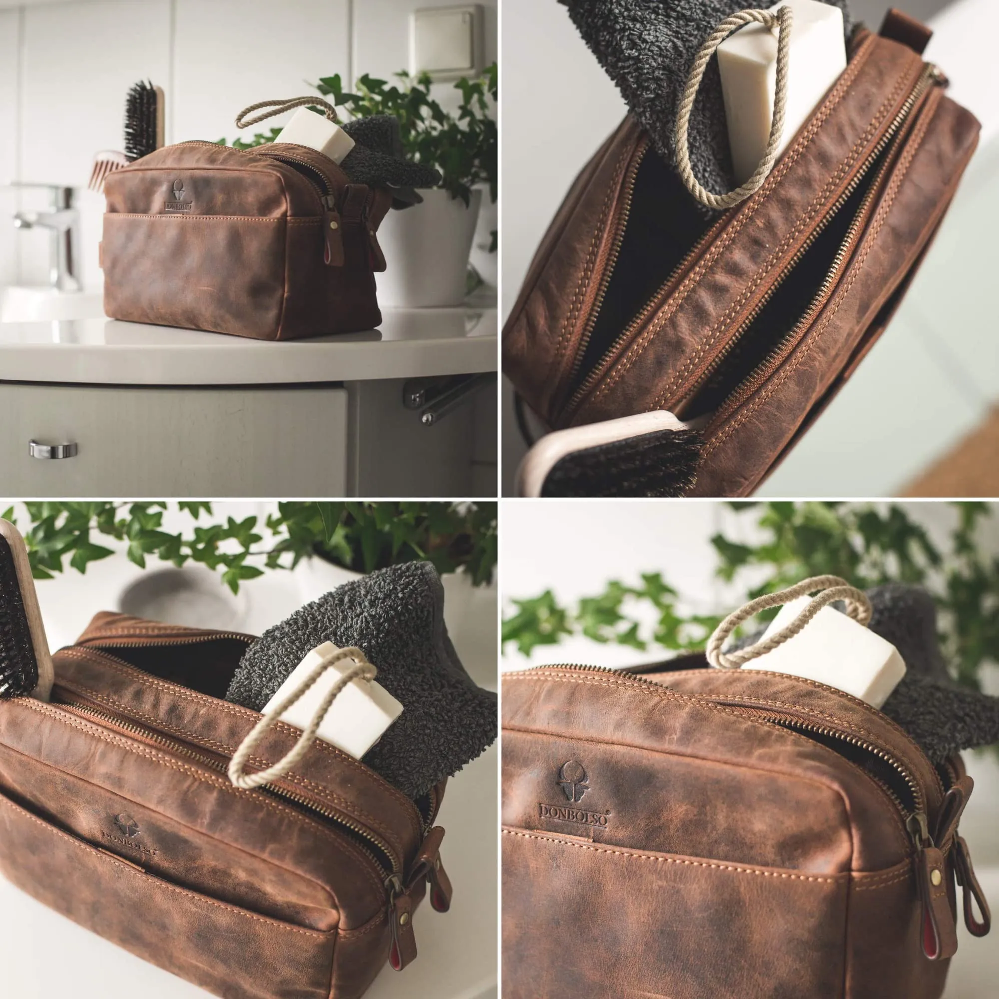 Leather Toiletry Bag Stockholm I Genuine Leather Wash Bag For Men And Women