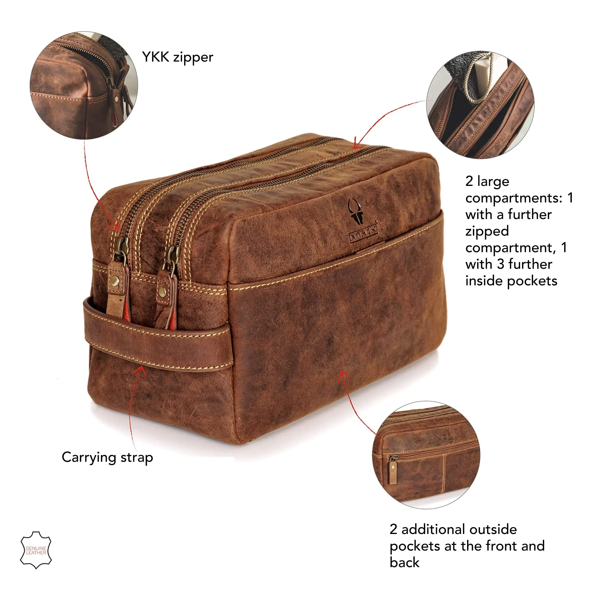 Leather Toiletry Bag Stockholm I Genuine Leather Wash Bag For Men And Women