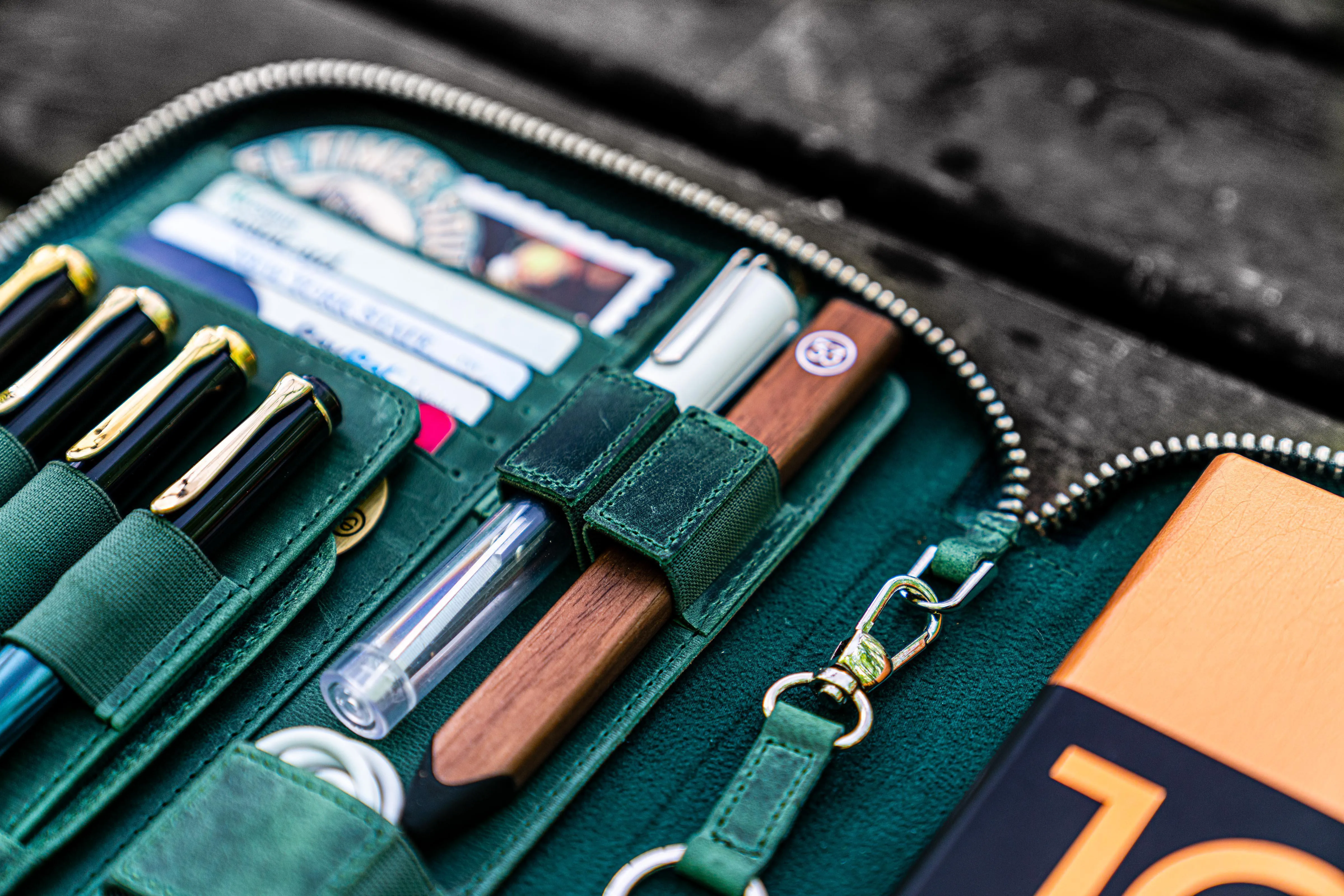 Leather Zippered A5 Leuchtturm1917  Notebook Folio - Crazy Horse Forest Green