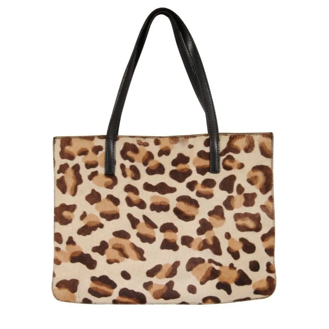 Leopard Print Pony Hair Shoulder Tote Bag