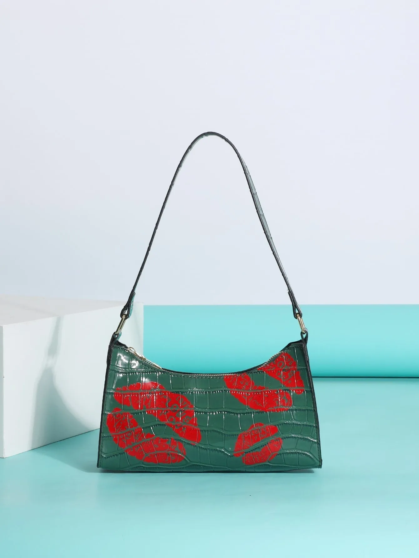 Lip Print Baguette Bag