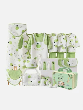 Little Surprise Box 25 Pcs Green Apple Newborn Baby Girl/ Boy All Season Wear Gift Hamper With Suitcase