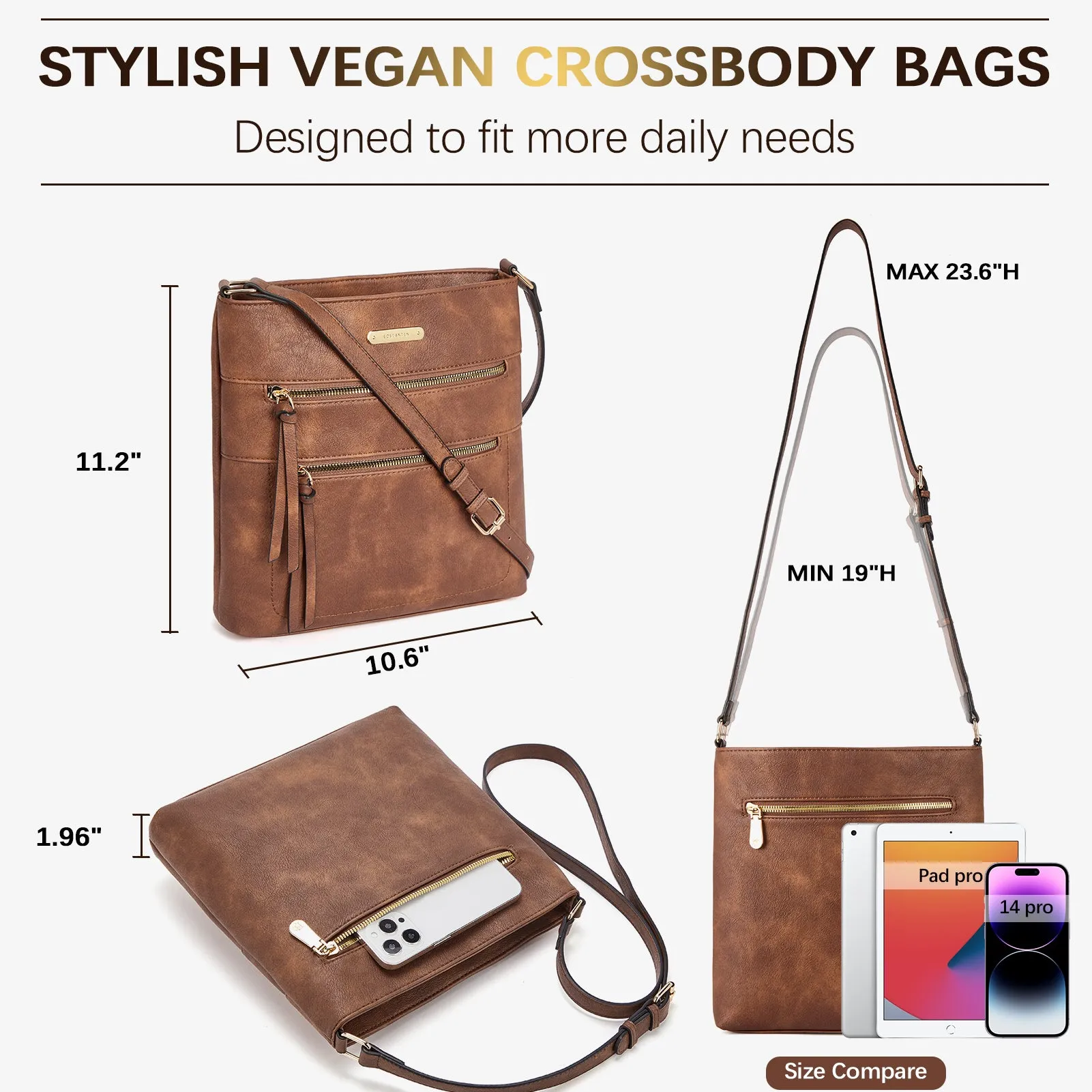 Lotty Chic and Versatile Vegan Leather Casual Satchel Bag - Crossbody Shoulder Bag Purse