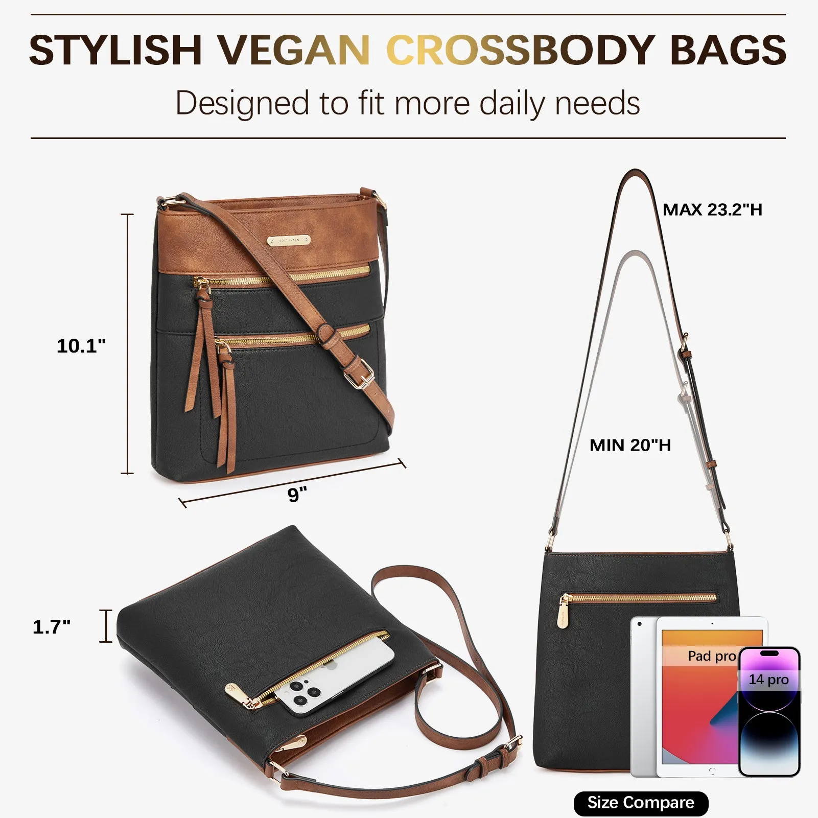 Lotty Chic and Versatile Vegan Leather Casual Satchel Bag - Crossbody Shoulder Bag Purse